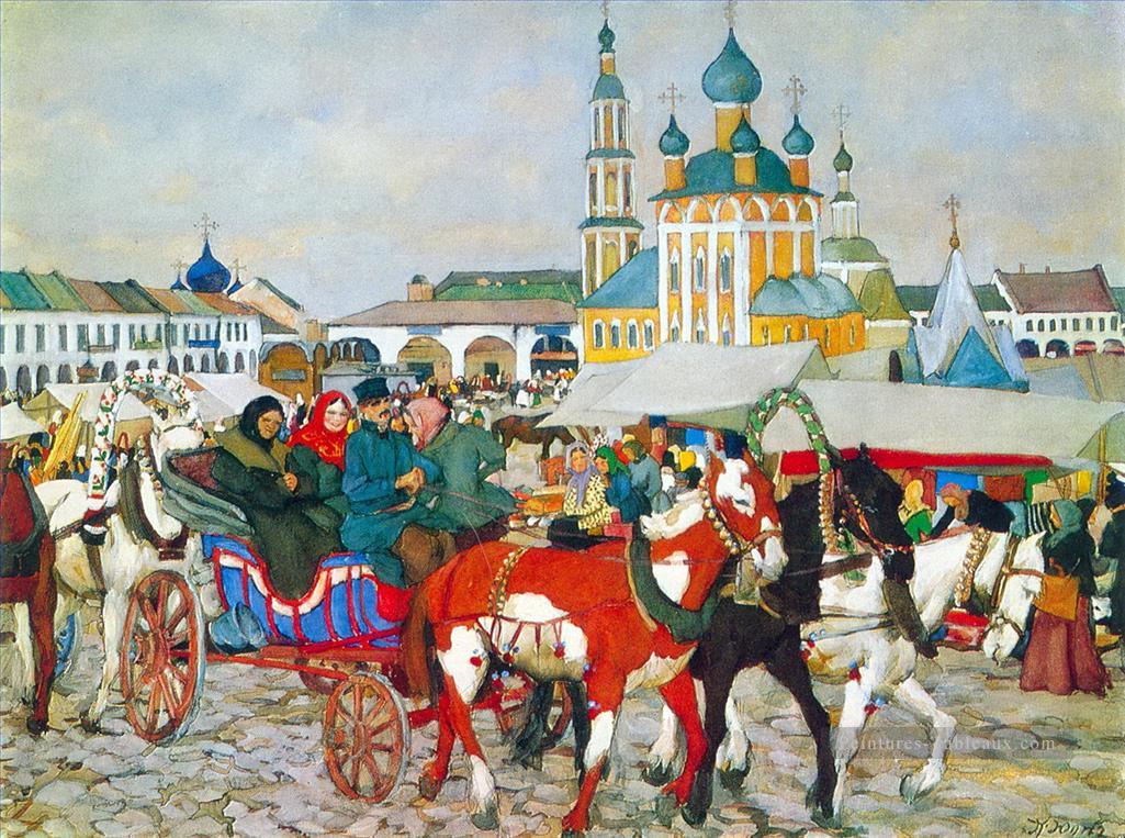 triple en uglich 1913 1 Konstantin Yuon scènes urbaines Peintures à l'huile